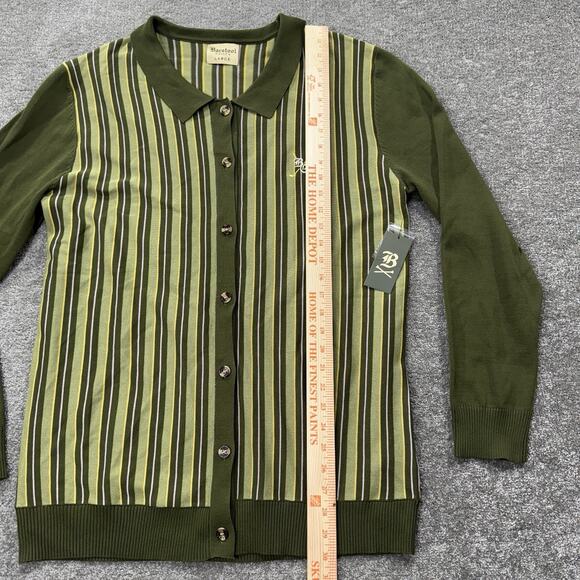 Barstool Golf Sweater Cardigan L Olive Green Stripe Button Up Long Sleeve Logo - Picture 2 of 9